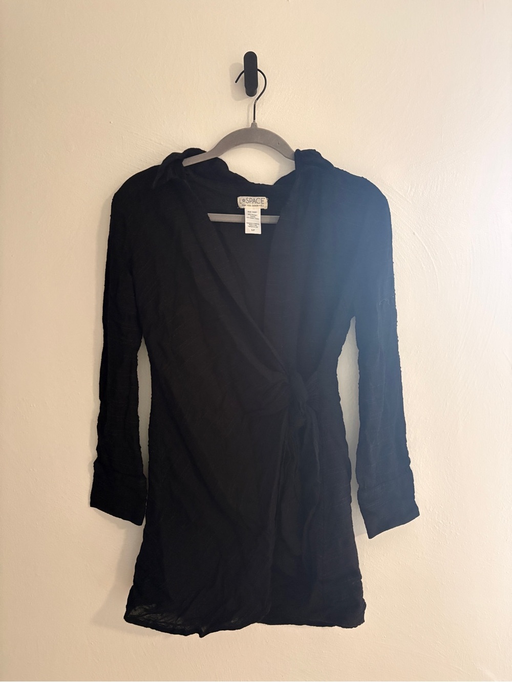 l*space Black Sheer Tie-Front Wrap Bathing Suit Cover Up
